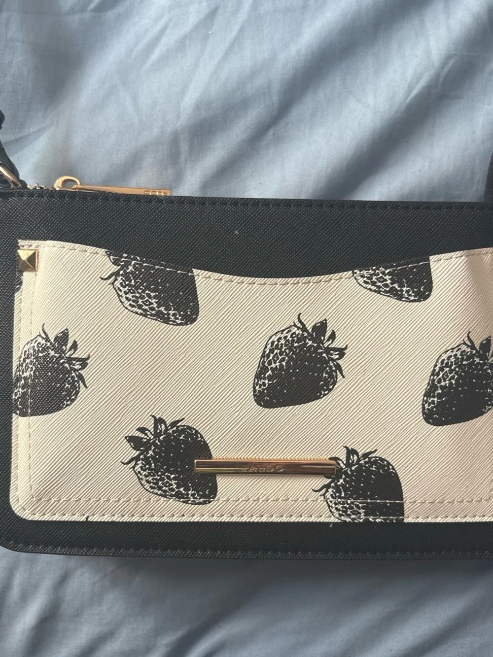 Aldo Black & Cream Strawberry Print Crossbody Bag